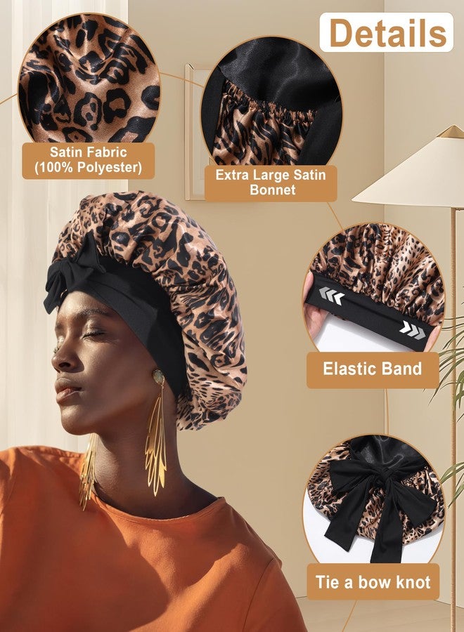 CHLINS Extra Large Satin Bonnet for Sleeping Jumbo Silk Bonnet Double Layer Hair Bonnet for Women with Elastic Tie Band Sleep Wrap for Braids Curly Hair - Image 4