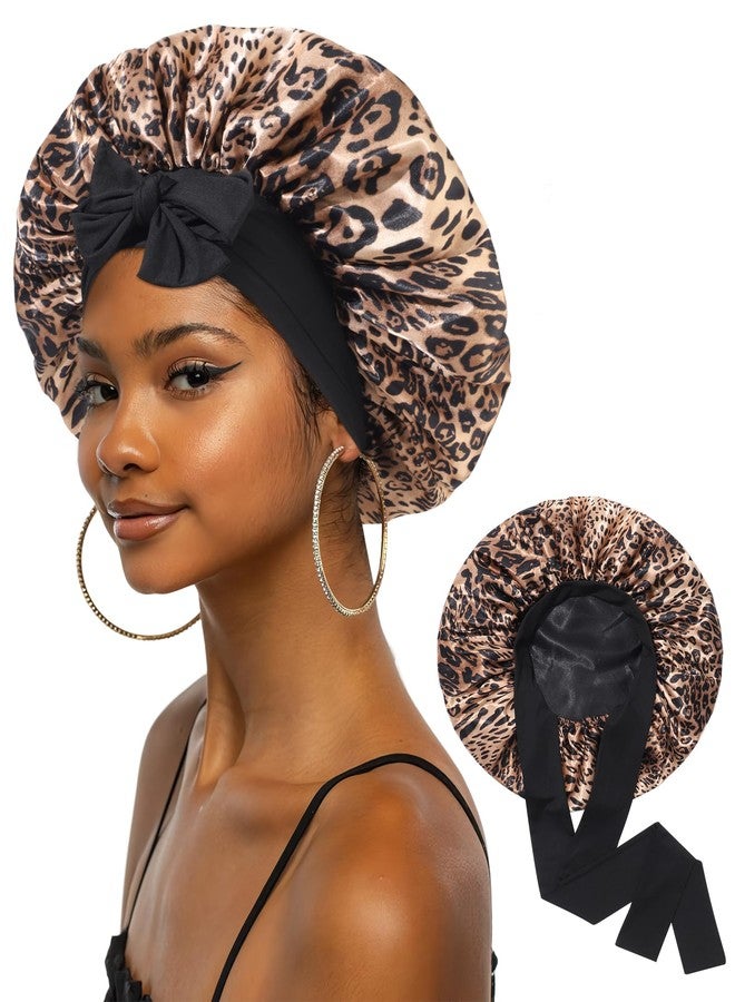 CHLINS Extra Large Satin Bonnet for Sleeping Jumbo Silk Bonnet Double Layer Hair Bonnet for Women with Elastic Tie Band Sleep Wrap for Braids Curly Hair - Image 1