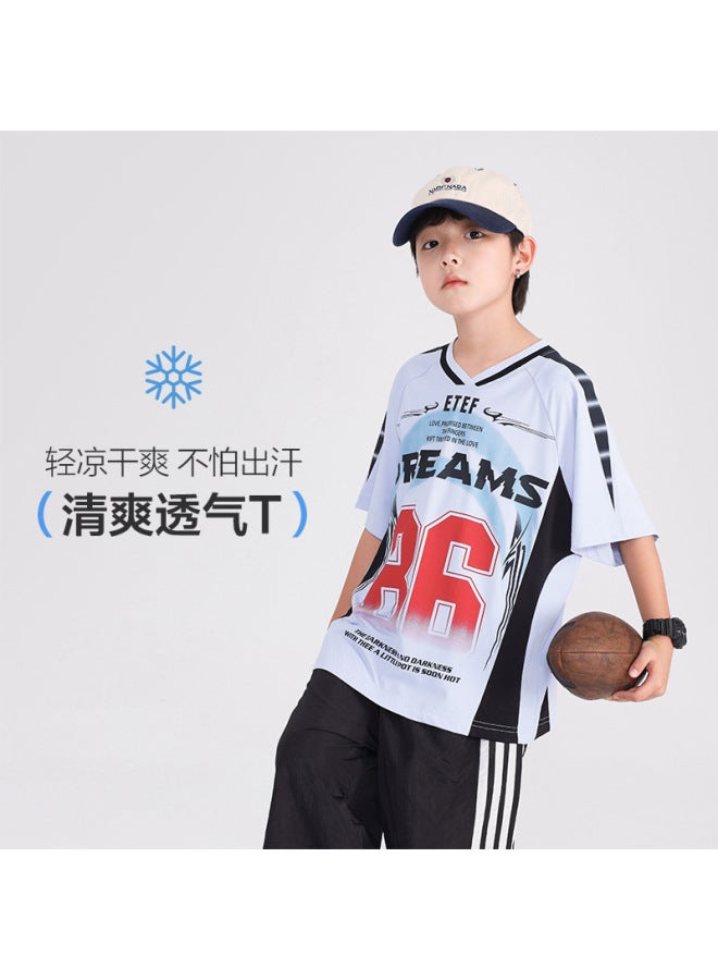 Boys' Summer Color-blocked Sports Ice Silk Short-sleeve T-shirt  New Model Youth Children's Summer Half-sleeve Top
