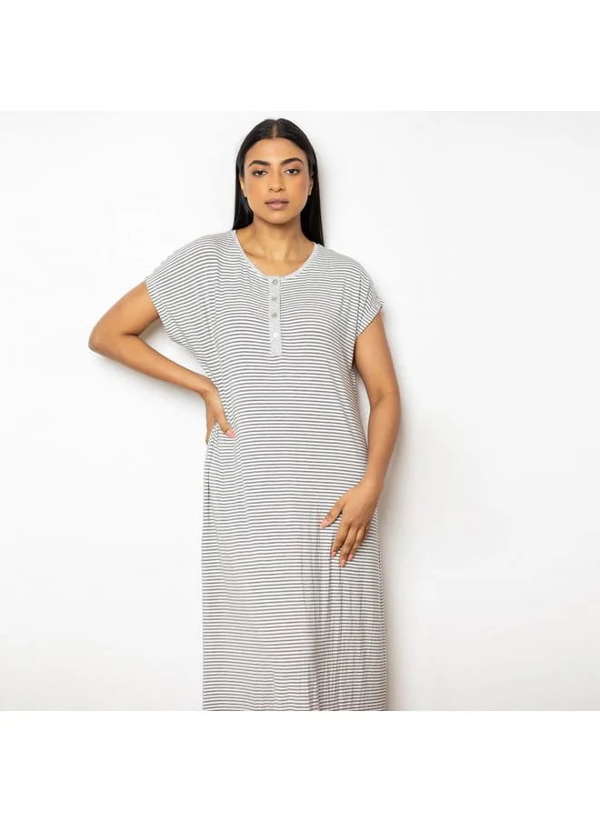 Aadaraya Aadaraya Striped Night Gown with Extended Sleeves