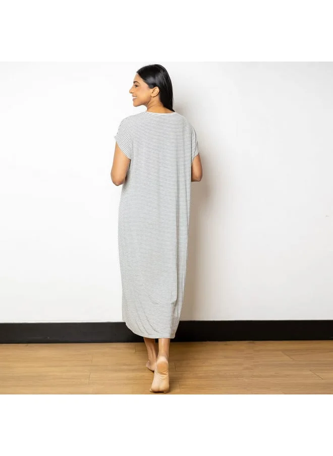 Aadaraya Aadaraya Striped Night Gown with Extended Sleeves