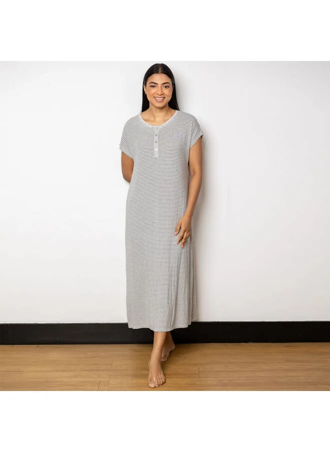 Aadaraya Aadaraya Striped Night Gown with Extended Sleeves