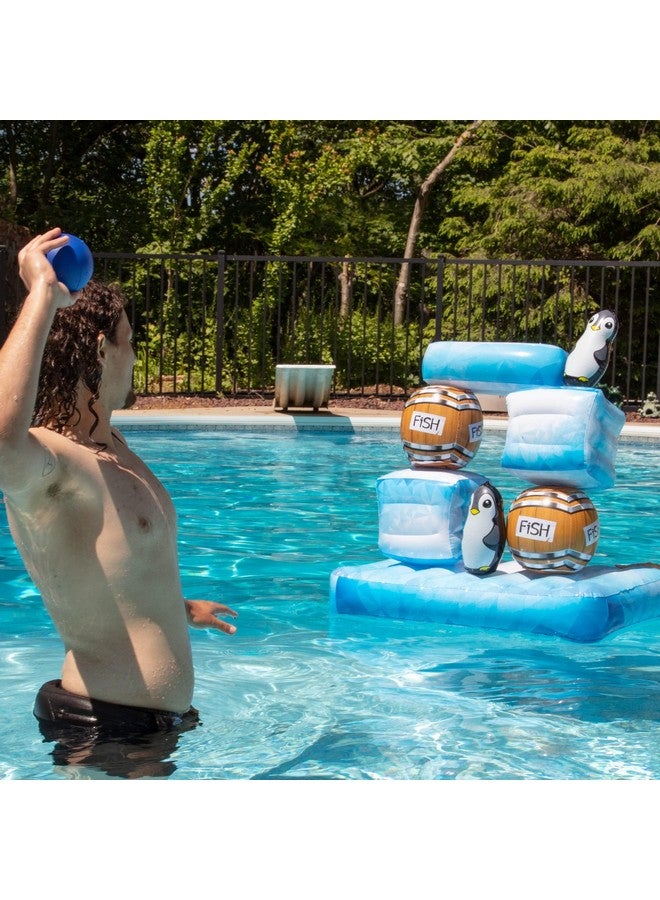 SCS Direct Stack 'n Splash Penguins Floating Target Pool Game- Build It, Hit It, Knock It Down! 10-Pc Set Includes 2 Balls - Stacks Over 2 Feet High! Summer Backyard Fun or BBQ Party Activities for Kids, Adults - Image 2