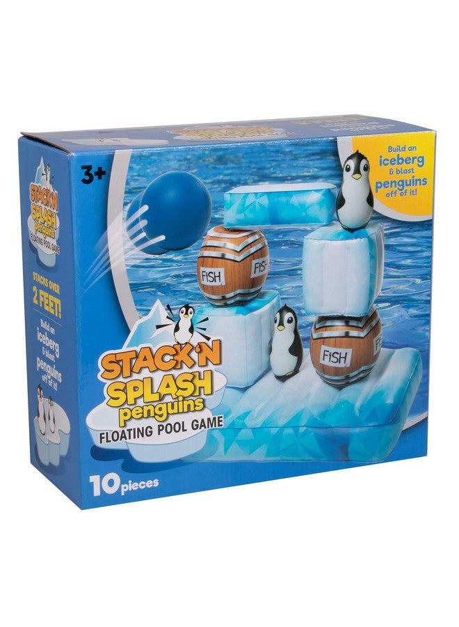SCS Direct Stack 'n Splash Penguins Floating Target Pool Game- Build It, Hit It, Knock It Down! 10-Pc Set Includes 2 Balls - Stacks Over 2 Feet High! Summer Backyard Fun or BBQ Party Activities for Kids, Adults - Image 1