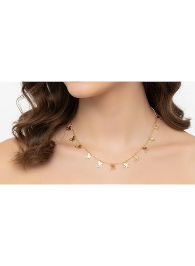 Women Butterfly Choker Necklace Gold Plated Stainless Steel Minimalist Dainty Pendant Necklaces Jewelry for Women and Teen Girls Water Resistant Anti Tarnish Butterfly Charms Beaded Ball Chain Link Bohemian Elegant Neck Piece Hypoallergenic Skin Friendly Jewelry Gift for Anniversary Birthday Party and Everyday Wear Trendy Casual Style High Quality Finish Tarnish Free Non Fade Layering Chain Jewelry for Ladies - Image 3