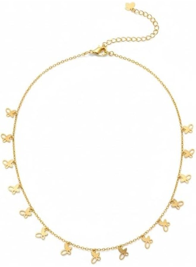 Women Butterfly Choker Necklace Gold Plated Stainless Steel Minimalist Dainty Pendant Necklaces Jewelry for Women and Teen Girls Water Resistant Anti Tarnish Butterfly Charms Beaded Ball Chain Link Bohemian Elegant Neck Piece Hypoallergenic Skin Friendly Jewelry Gift for Anniversary Birthday Party and Everyday Wear Trendy Casual Style High Quality Finish Tarnish Free Non Fade Layering Chain Jewelry for Ladies - Image 1
