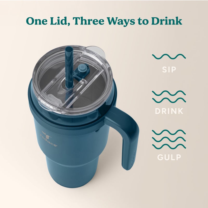 REDUCE 40 oz Stainless Steel Tumbler with Handle - Dual-Wall Vacuum Insulated Travel Mug, Sweat-Proof Lid & Reusable Straw - Keeps Drinks Cold for 24 Hrs, Fits Cupholders, Dishwasher Safe - Dark Web - Image 5