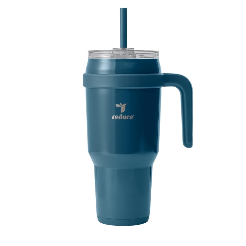 REDUCE 40 oz Stainless Steel Tumbler with Handle - Dual-Wall Vacuum Insulated Travel Mug, Sweat-Proof Lid & Reusable Straw - Keeps Drinks Cold for 24 Hrs, Fits Cupholders, Dishwasher Safe - Dark Web - Image 1