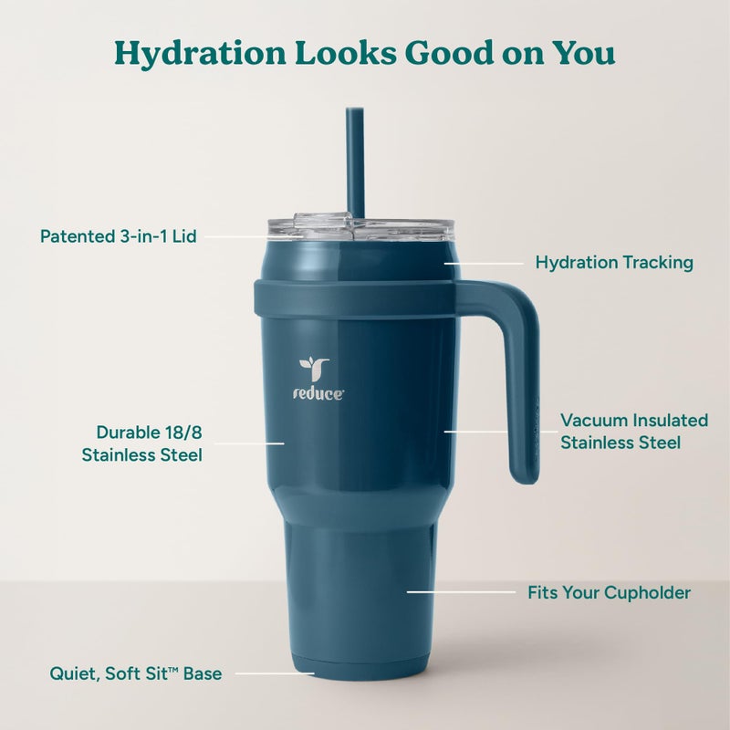 REDUCE 40 oz Stainless Steel Tumbler with Handle - Dual-Wall Vacuum Insulated Travel Mug, Sweat-Proof Lid & Reusable Straw - Keeps Drinks Cold for 24 Hrs, Fits Cupholders, Dishwasher Safe - Dark Web - Image 4