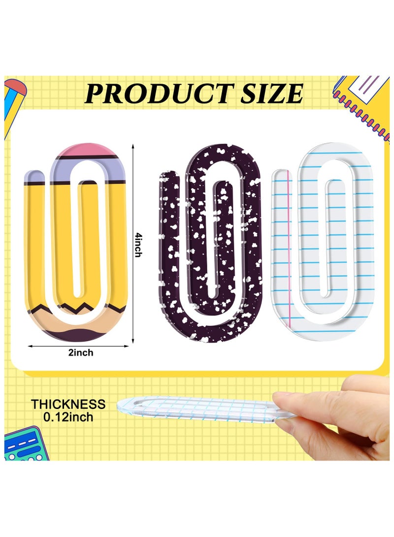 Generic 9 Pcs Jumbo Teacher Acrylic Paper Clips Teacher Appreciation Gift 10cm Paperclip Bookmark Gift Set for Book Lovers, Back to School Supplies(Pencil,Notebook,Paper)  - Image 2