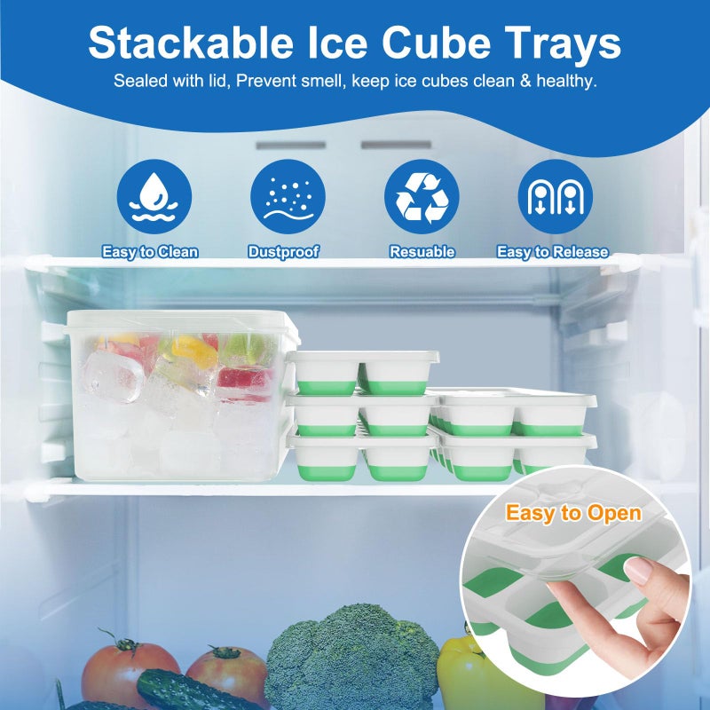 Weftnom 5 Pack 70 Cube Silicone Ice Cube Trays for Freezer with Lids, Easy-Release Stackable Ice Molds & Ice Trays, BPA-Free Freezer Ice Tray Set for Drinks,Coffee,Cocktails, Food,Ice Trays for Freezer. - Image 2