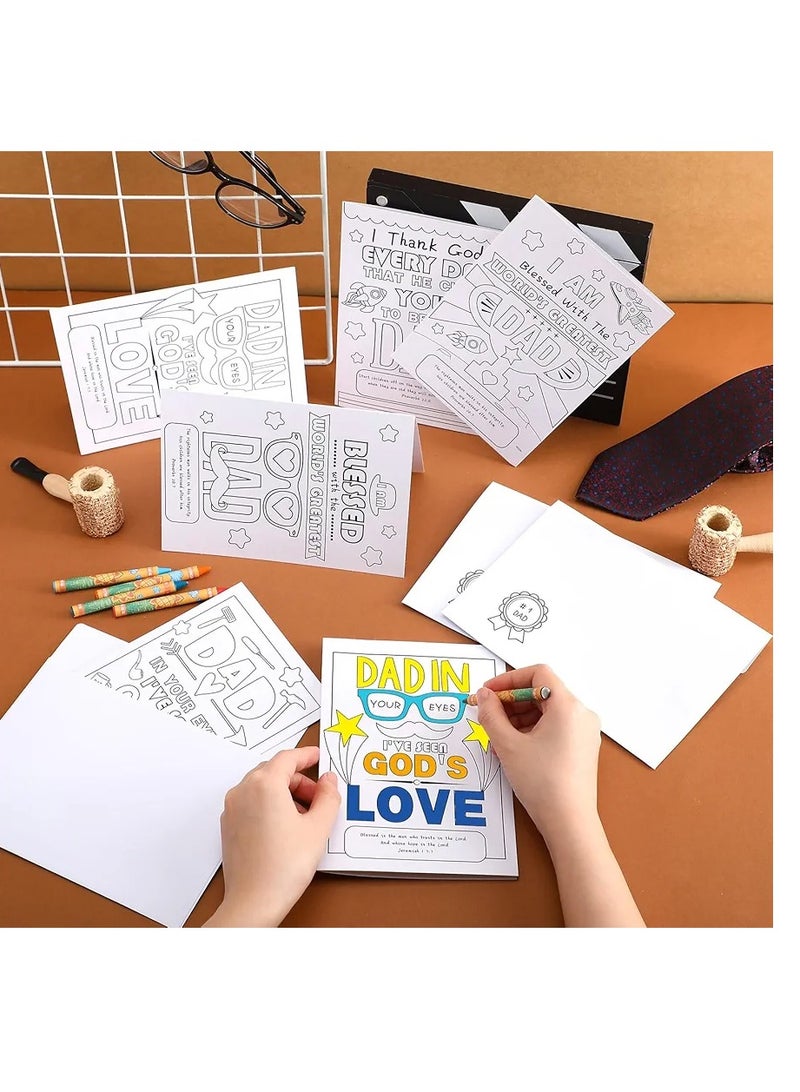 مجموعة من أدوات عيد الأب الحرفية للأطفال، قم بتلوين بطاقات التهنئة الخاصة بك مع المغلف وأقلام التلوين، مجموعة بطاقات تلوين للأب الإيمان، مجموعة بطاقات دينية DIY للأنشطة المدرسية في الفصول الدراسية، هدية منزلية - Image 2