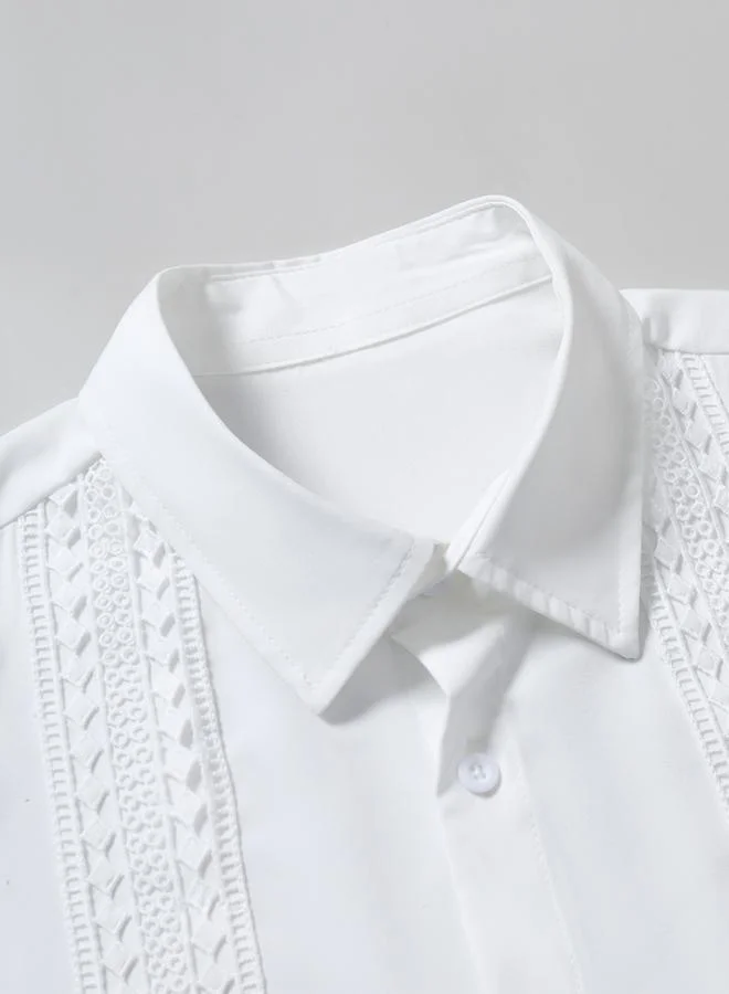 Take Two White Men White Lace Detail Short Sleeveshirt and Shorts Co-Ords for Men | Best Price UAE