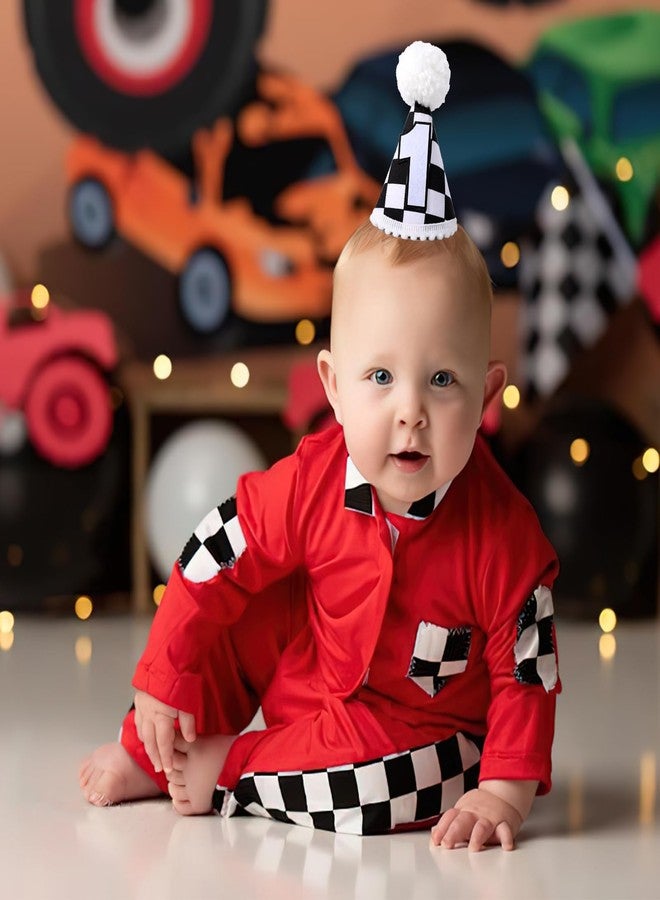 YOUAME Race Car 1st Birthday Hat - Party Decorations, Boy Outfit, Plaid Crown, Racing First Photo Prop - Image 3