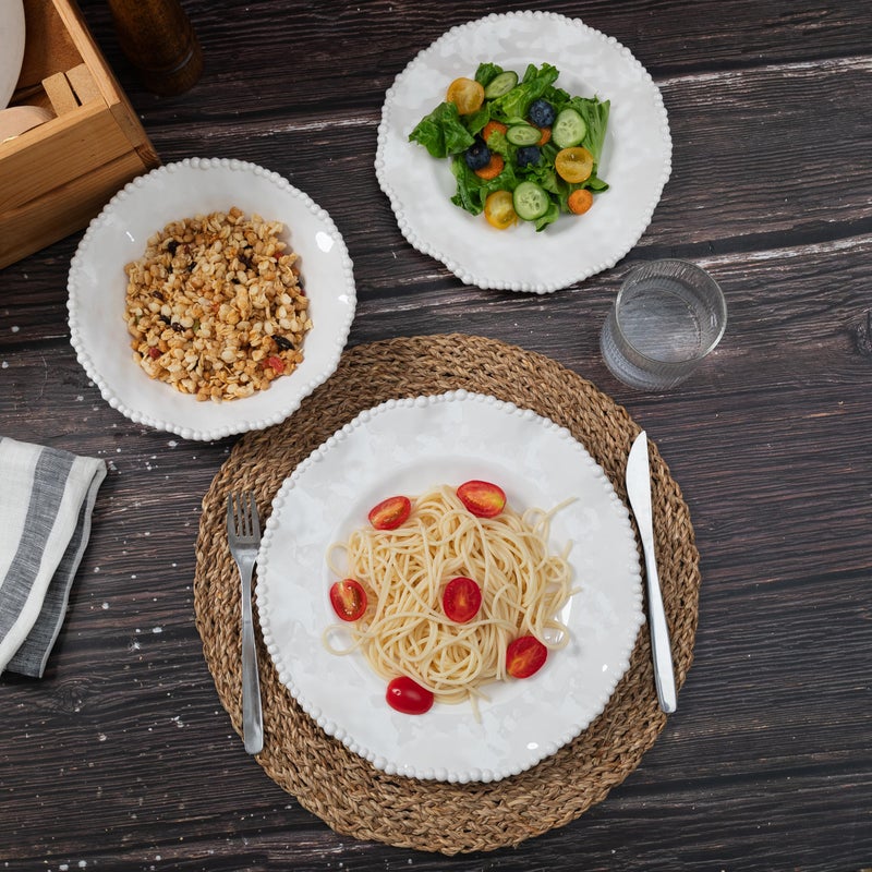 ZAROCRUS Cream 12pcs Beaded 100% Melamine Dinnerware Set, Elegant Scalloped Edge Durable & Shatterproof Outdoor Dining Set,Unbreakable Plates & Bowls Set for Indoor/Outdoor Use, Dishwasher Safe - Image 4