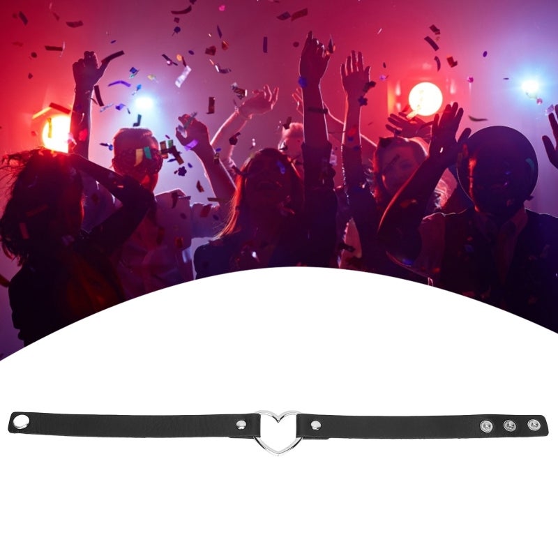 Adjustable PU Leather Choker: Heart Shaped Decoration - Durable Alloy Choker for Parties, Daily Wear And Gift Giving - Image 1