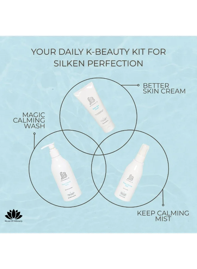 INTEGRAL B INTEGRAL B | K-Beauty Skincare Kit – Calming Mist 120ml + Better Skin Cream 200g + Magic Calming Wash 300ml | Soothing, Moisturizing & Deep Cleansing | For Sensitive, Dry Skin | All Ages