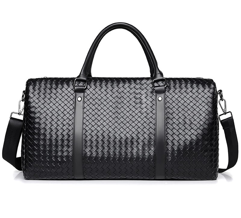 MCWTH Leather Travel Duffle Bag for Men, Woven Carry On Weekender Overnight Bags for Business Sports Gym (Black) - Image 1