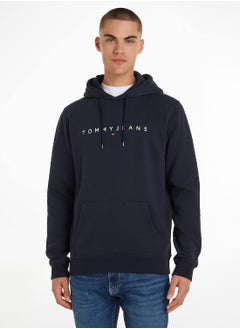 TOMMY JEANS Men's Regular Linear Logo Pullover Hoodie - Cotton, Blue  - Image 1