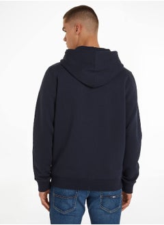 TOMMY JEANS Men's Regular Linear Logo Pullover Hoodie - Cotton, Blue  - Image 3