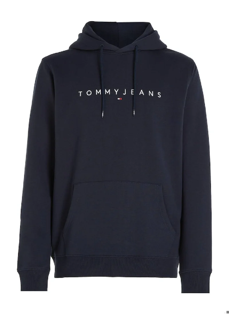 TOMMY JEANS Men's Regular Linear Logo Pullover Hoodie - Cotton, Blue