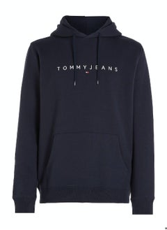 TOMMY JEANS Men's Regular Linear Logo Pullover Hoodie - Cotton, Blue  - Image 2
