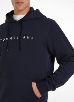 TOMMY JEANS Men's Regular Linear Logo Pullover Hoodie - Cotton, Blue  - Image 5