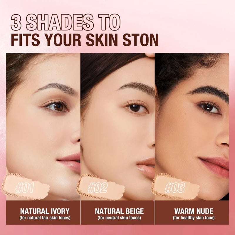 COSLUXE O Two O Matte Finish High Classic Setting Waterproof LongLasting Makeup Compact Face Powder Pressed Powder Foundation 12g 03 Natural nude 12g - Image 3