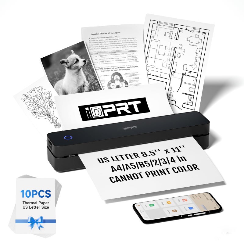 iDPRT Portable Printer Wireless for Travel Bluetooth Mobile Printer Support for 85x11 US Letter Inkless Compatible with iOS Android Laptop for Office Car and Home pro Black - Image 2
