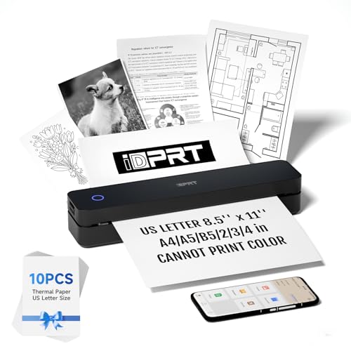 iDPRT Portable Printer Wireless for Travel Bluetooth Mobile Printer Support for 85x11 US Letter Inkless Compatible with iOS Android Laptop for Office Car and Home pro Black - Image 1