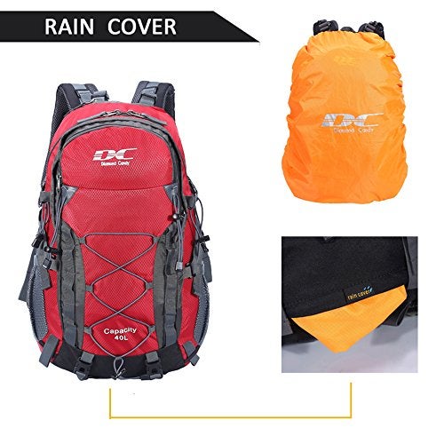 Diamond Candy Waterproof Hiking Backpack for Men and Women, Lightweight Day Pack for Travel Camping, Ruby, 40L - Image 5