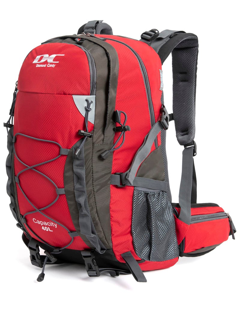 Diamond Candy Waterproof Hiking Backpack for Men and Women, Lightweight Day Pack for Travel Camping, Ruby, 40L - Image 1