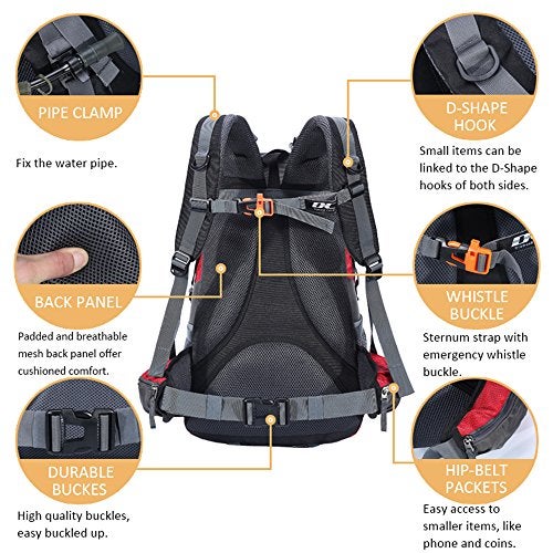 Diamond Candy Waterproof Hiking Backpack for Men and Women, Lightweight Day Pack for Travel Camping, Ruby, 40L - Image 3