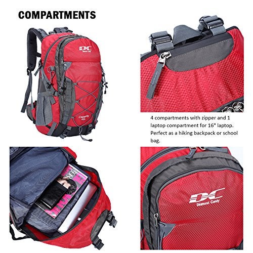 Diamond Candy Waterproof Hiking Backpack for Men and Women, Lightweight Day Pack for Travel Camping, Ruby, 40L - Image 4