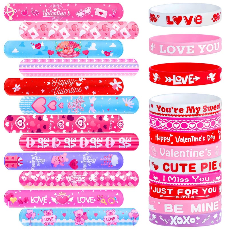 Thuodo 48 Pcs Valentines Day Slap Bracelets Rubber Bracelets Valentines Day Gifts for Kids School Classroom Party Favors Goodie Bag Stuffers - Image 3