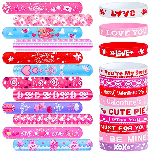 Thuodo 48 Pcs Valentines Day Slap Bracelets Rubber Bracelets Valentines Day Gifts for Kids School Classroom Party Favors Goodie Bag Stuffers - Image 1