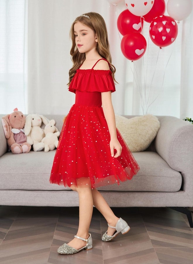 Arshiner فستان تول للأطفال من أرشينر، فستان لامع للأطفال، بدون أكتاف، فستان رسمي لحفلة عيد الميلاد، فستان أميرة أحمر للأطفال، مقاس 6 - Image 3