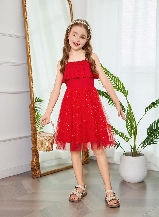 Arshiner فستان تول للأطفال من أرشينر، فستان لامع للأطفال، بدون أكتاف، فستان رسمي لحفلة عيد الميلاد، فستان أميرة أحمر للأطفال، مقاس 6 - Image 4