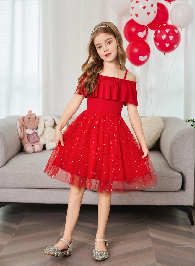 Arshiner فستان تول للأطفال من أرشينر، فستان لامع للأطفال، بدون أكتاف، فستان رسمي لحفلة عيد الميلاد، فستان أميرة أحمر للأطفال، مقاس 6 - Image 2