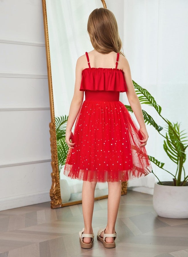 Arshiner فستان تول للأطفال من أرشينر، فستان لامع للأطفال، بدون أكتاف، فستان رسمي لحفلة عيد الميلاد، فستان أميرة أحمر للأطفال، مقاس 6 - Image 5