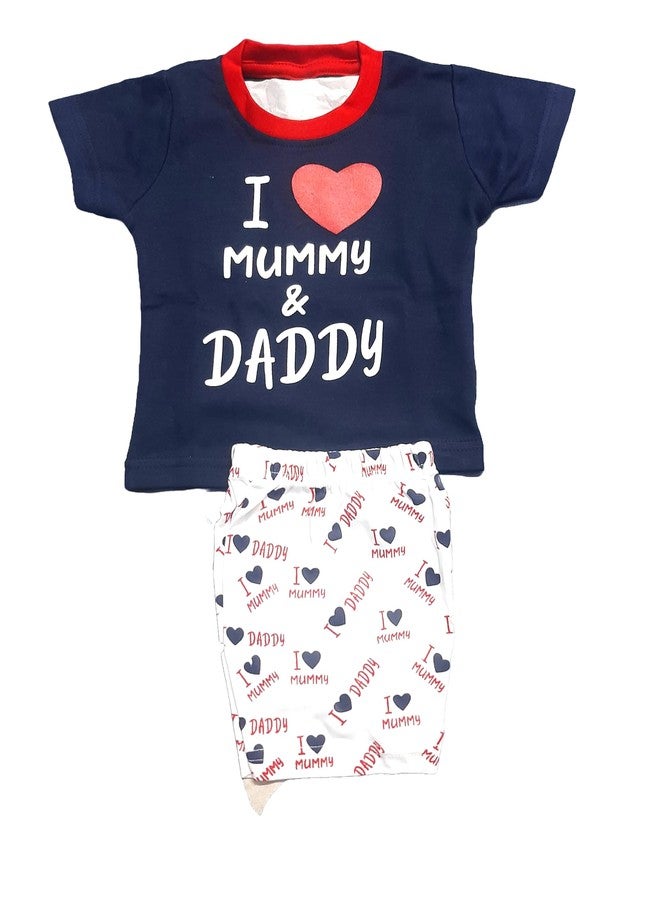 Ess Cubes Enterprise I love Mummy & Daddy Printed Pure Cotton Full Sleeves Round Neck Tshirt Pants Clothing Set For Unisex Kids New Born Baby Boys and Baby Girls Gift for Father & Husband (Blue and White, 18-24 Months) - Image 1