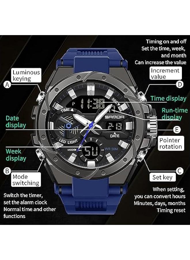 Mens Digital Analog Watches for Men, Men's Sports Outdoor Watch Military Tactical Big Face Wristwatch with Alarm Water Shock Resistant Date Dual Display Stopwatch - pzsku/Z29739CB36C6FE071DF6EZ/45/_/1739792356/51d1ffc9-3384-41b0-8b68-d162f254cb4c