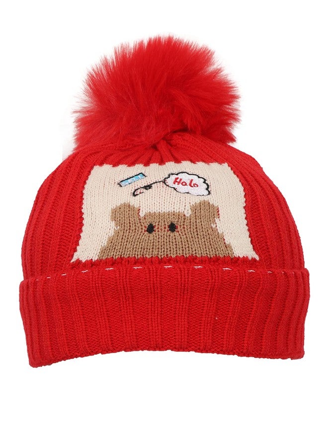 FabSeasons Kid's Acrylic Skull Cap (HK73red_Red_3 Years-8 Years) - Image 1