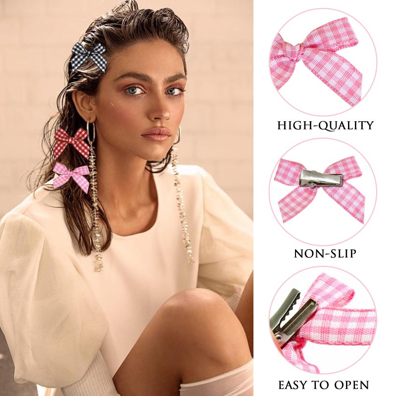 YONOY 60Pcs Mini Cute plaid Bow Hair Clips for Women Girls,Small Hair Clips Solid Color Hair Ribbon Alligator Clips Barrettes Pins Metal Y2kHair Accessories - Image 5
