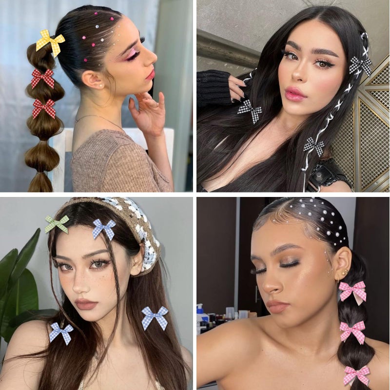 YONOY 60Pcs Mini Cute plaid Bow Hair Clips for Women Girls,Small Hair Clips Solid Color Hair Ribbon Alligator Clips Barrettes Pins Metal Y2kHair Accessories - Image 4