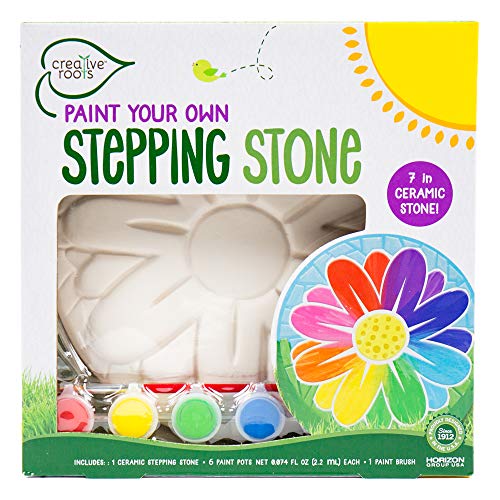Creative Roots Mosaic Flower Garden Stepping Stone Kit Includes 7Inch Ceramic Stone 6 Vibrant Paints DIY Stepping Stone Kit for Kids Ages 6 - Image 1