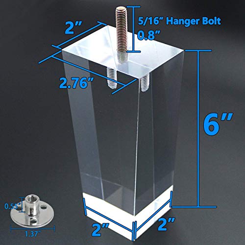 AORYVIC Sofa Legs Clear Furniture Legs Arcrylic 6 inch Bench Legs Modern Cabinet Cupboard Coffee Table Legs Pyramid Couch Feet Set of 4 - Image 2