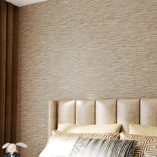 Decotalk Grass Cloth Wallpaper Peel and Stick Grasscloth Wallpaper Wall Cover Brown Grasscloth Textured Contact Paper Removable 17.7"x120" Self Adhesive Contact Paper for Cabinets Vinyl Wallpapers - Image 1