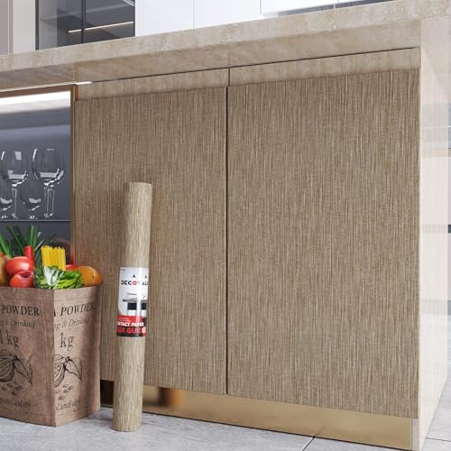 Decotalk Grass Cloth Wallpaper Peel and Stick Grasscloth Wallpaper Wall Cover Brown Grasscloth Textured Contact Paper Removable 17.7"x120" Self Adhesive Contact Paper for Cabinets Vinyl Wallpapers - Image 5