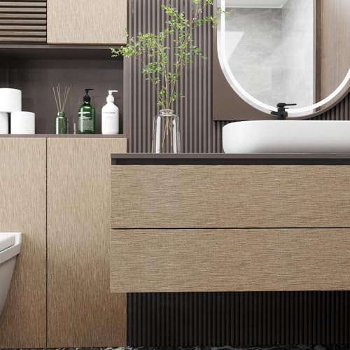 Decotalk Grass Cloth Wallpaper Peel and Stick Grasscloth Wallpaper Wall Cover Brown Grasscloth Textured Contact Paper Removable 17.7"x120" Self Adhesive Contact Paper for Cabinets Vinyl Wallpapers - Image 2